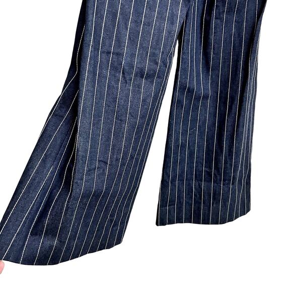 DOLCE & GABBANA Women's size 38 Navy Pin Striped Stitched Wide Leg Denim Jean - Picture 4 of 8